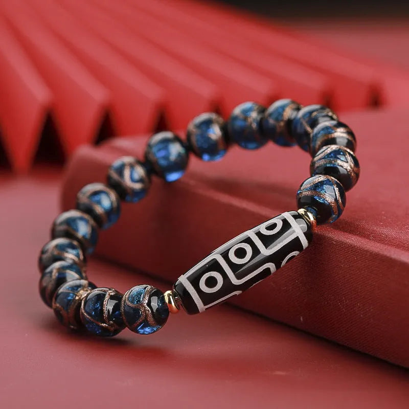 Chinese five-colour glaze bracelet with snake lucky beads and auspicious patterns in 10mm, 12mm, or 14mm sizes