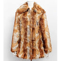 Women's slim fit tiger pattern faux fur jacket with long sleeves on a mannequin.