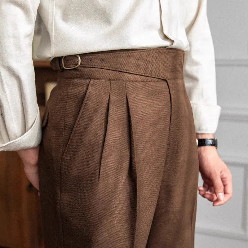 Men's high waist straight leg casual trousers in polyester available in multiple colours and sizes