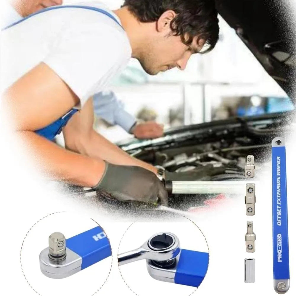 Multi-function lengthened stainless steel wrench set with ratchet handle and extension wrenches, 4 pieces without logo, for car and machine repair