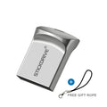 Metal USB flash drive on necklace chain showing black and silver colour options