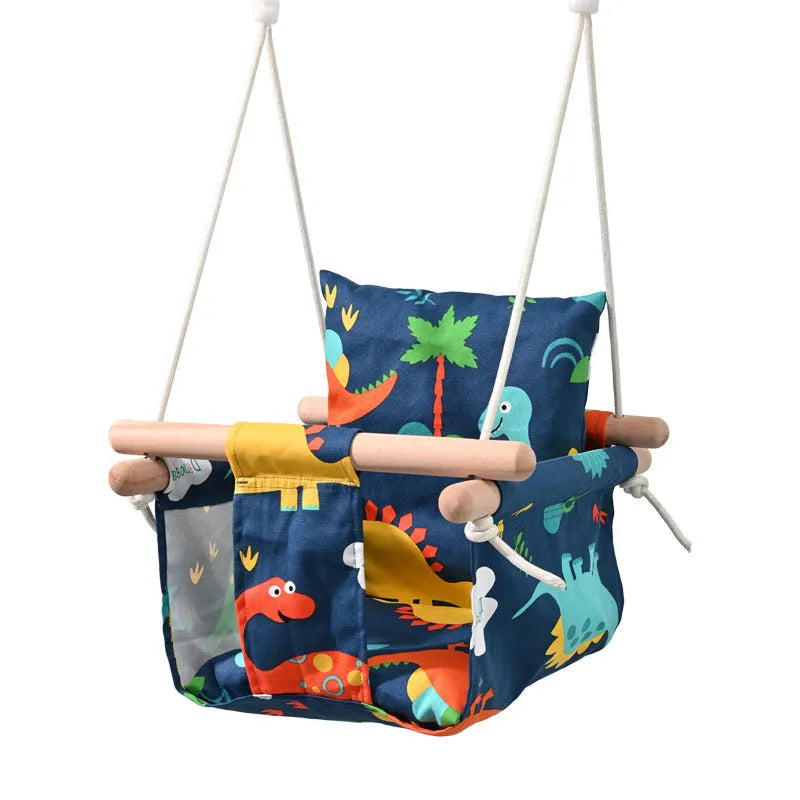 Blue cotton and linen children's hanging chair and infant swing for indoor or outdoor use, 25kg limit