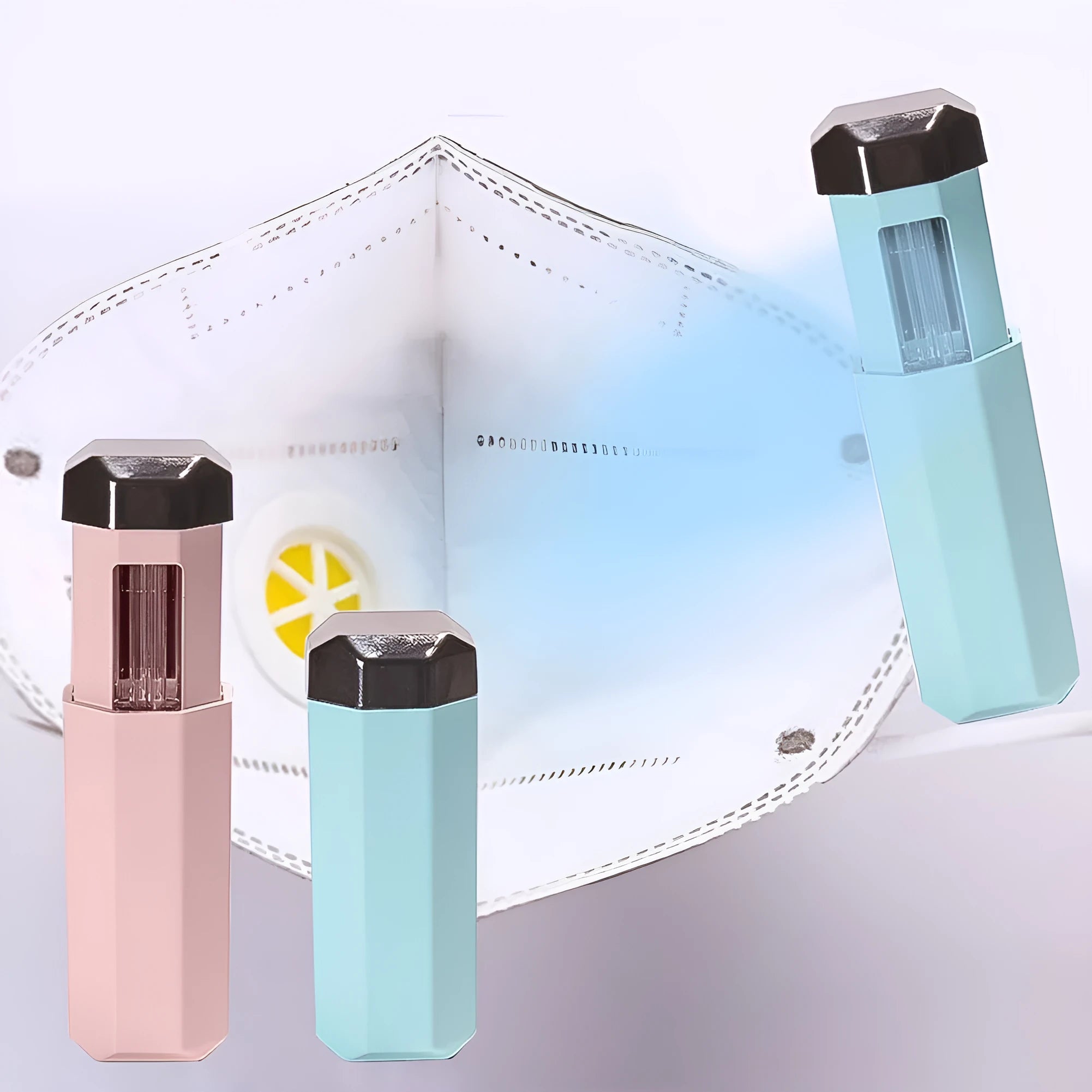Portable UVC ozone USB germicidal wand in blue, folded, with 37.5x37.5x98mm dimensions
