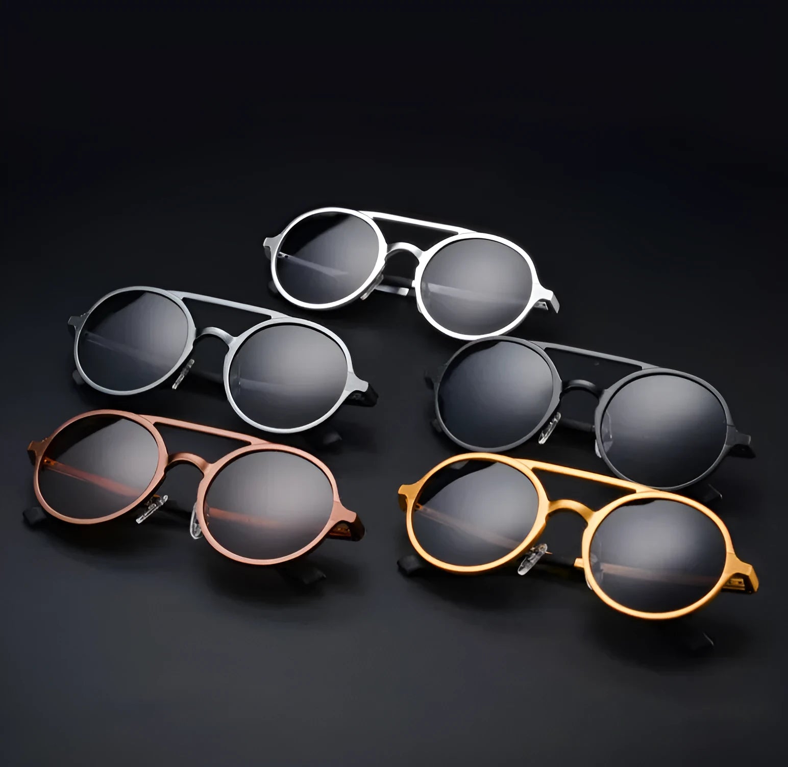 Men's polarised sunglasses with aluminium magnesium vintage round frame in black with grey lenses