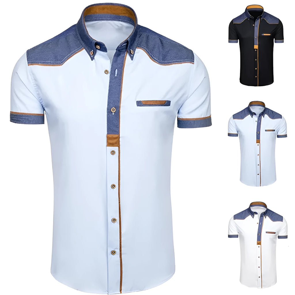 Men's Professional British Style Slim Fit Short Sleeve Shirt Cotton Blended Fabric Size S-3XL Black Light Blue White Plus Size Colour Matching