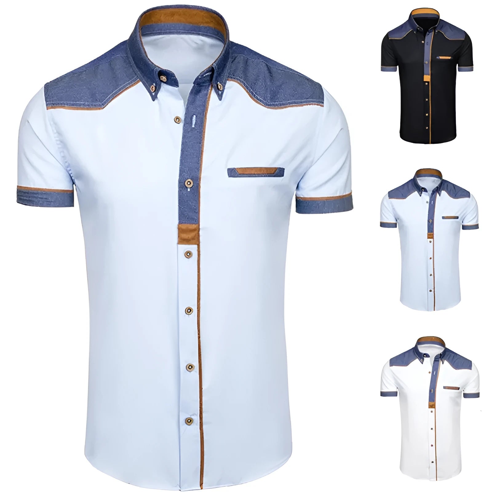 Men's Professional British Style Slim Fit Short Sleeve Shirt Cotton Blended Fabric Size S-3XL Black Light Blue White Plus Size Colour Matching