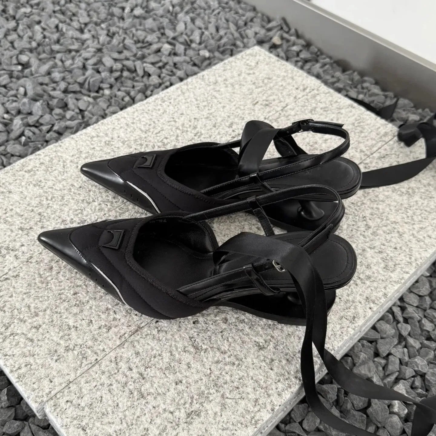 Women's black special-shaped root lace-up high heels with cowhide upper and PU sole