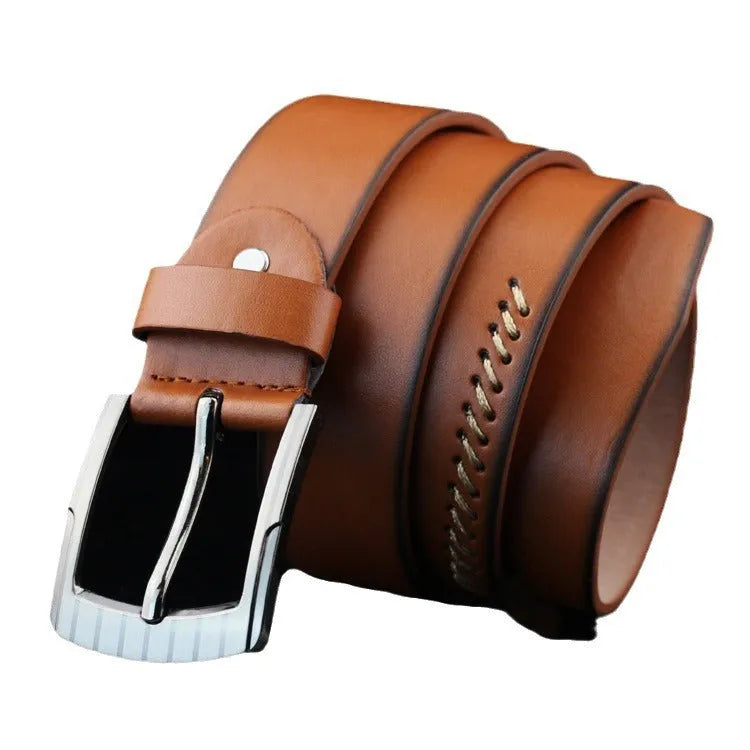 Men's threaded casual belt with alloy pin buckle in black, white, and brown colour options