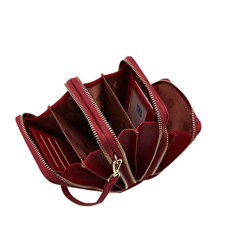 Multifunctional messenger mobile wallet in PU leather with detachable buckle, adjustable shoulder strap, and large capacity for phone and cards