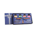 Wooden dip pen calligraphy set with coloured ink bottles in a wooden presentation box