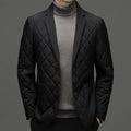 Men's black winter lapel jacket with cardigan style and side seam pockets