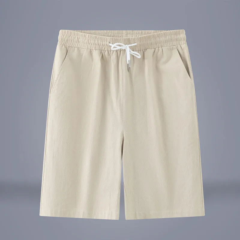 Cotton and linen cropped casual trousers in a solid colour with a drawstring waist.