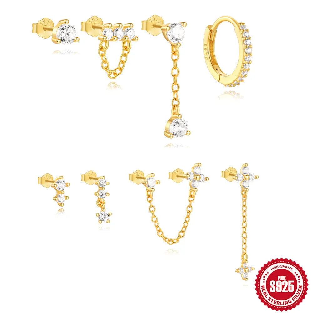 S925 sterling silver geometric clover petal earrings with a cold-style electroplated gold finish.