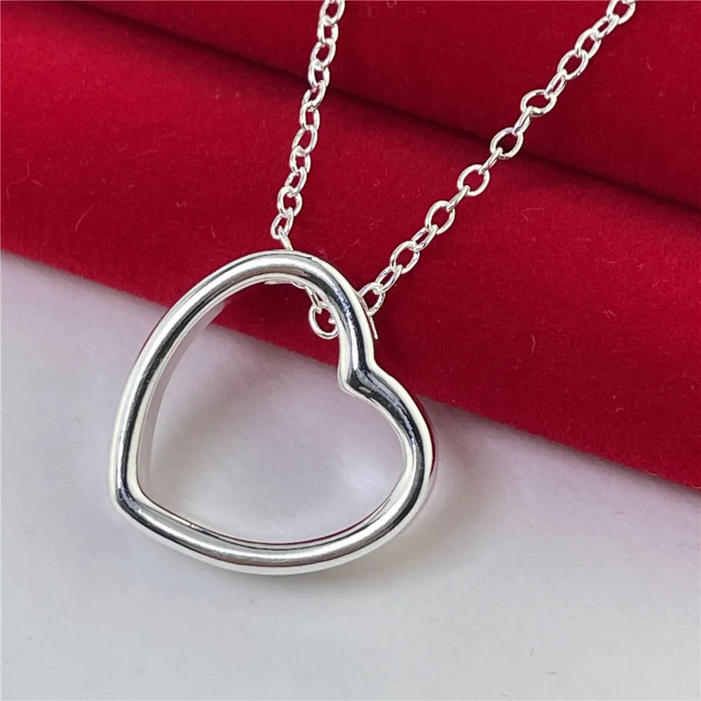 Silver heart pendant necklace for women pure copper plated thick silver 45.5cm chain