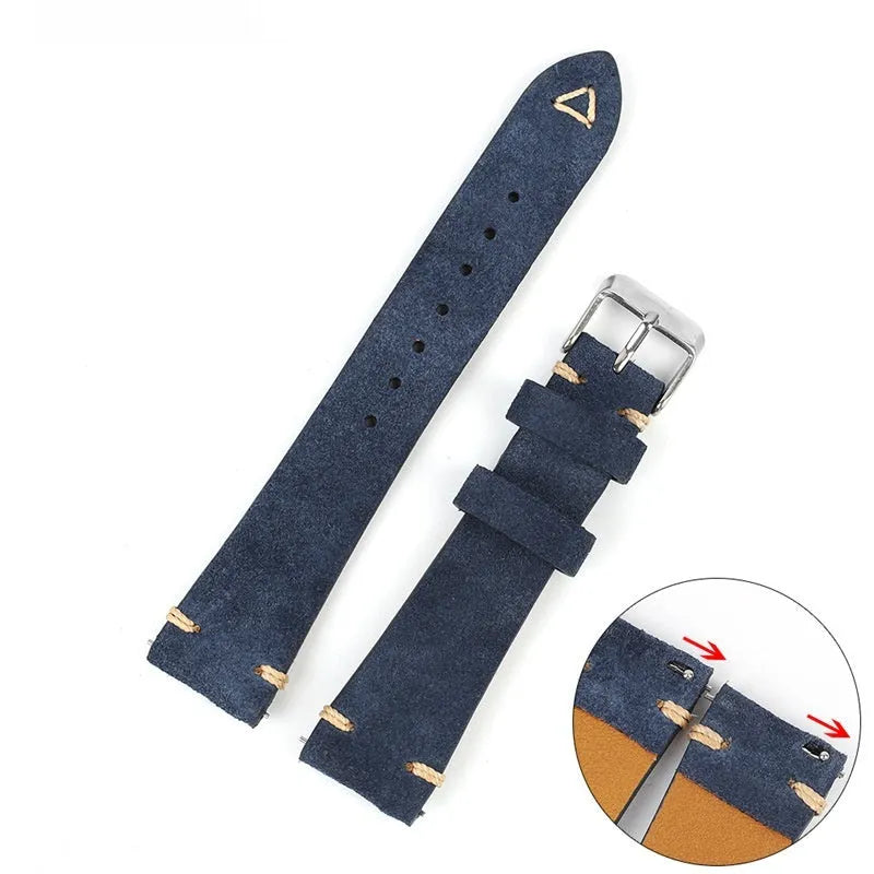 Genuine suede leather watch strap in brown, shown in a small waist design.