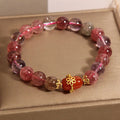 Natural Super Seven crystal bracelet with white crystal and red agate stones in cartoon-style design