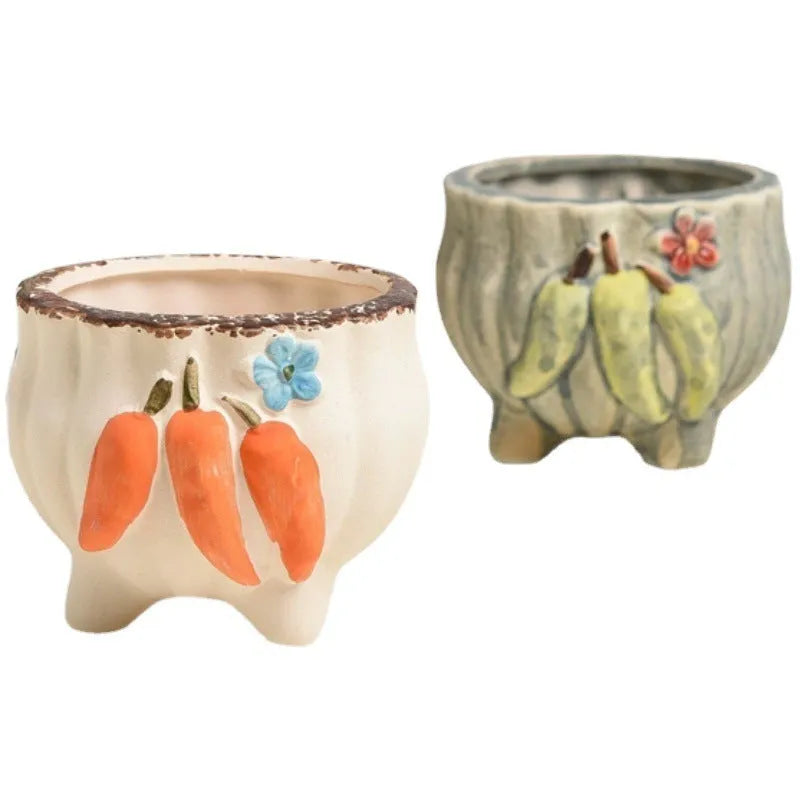 Stoneware breathable small-caliber succulent flower pot with painted finish