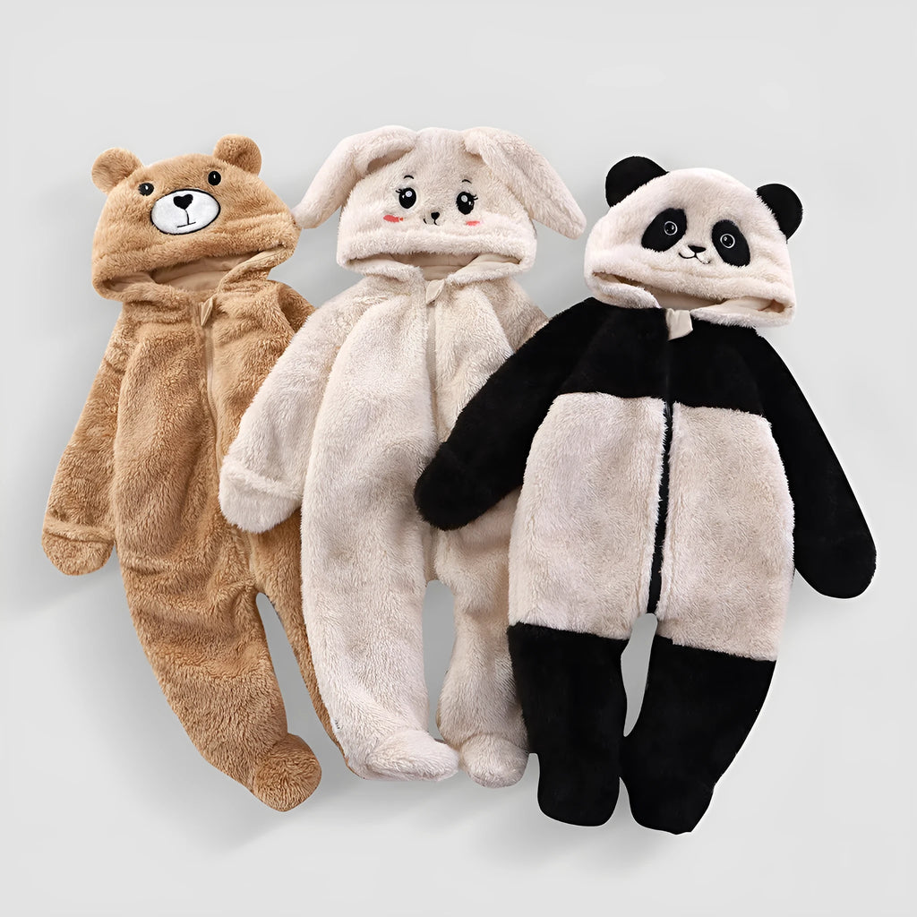 Boys and girls jumpsuit thermal pajamas in dark khaki cloth colour, thickening polyester fibre sleepsuit for babies and toddlers.