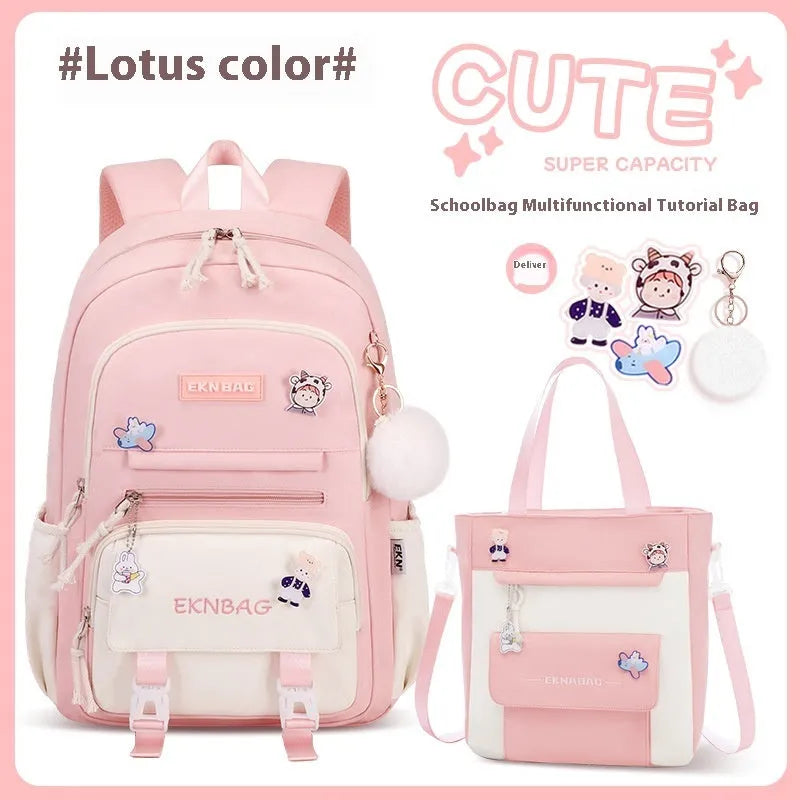 Waterproof Oxford cloth school backpack for girls with curved shoulder straps in six colour options