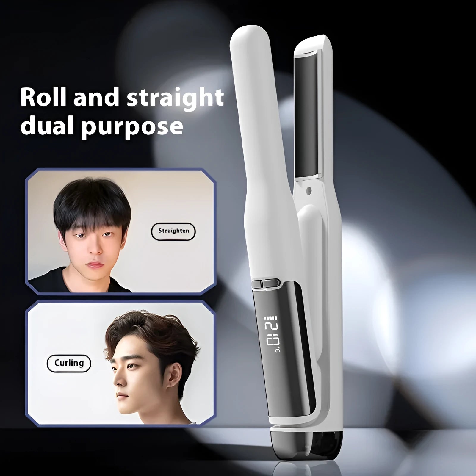 Men's USB hair straightener with multi-gear adjustable perm splint in black
