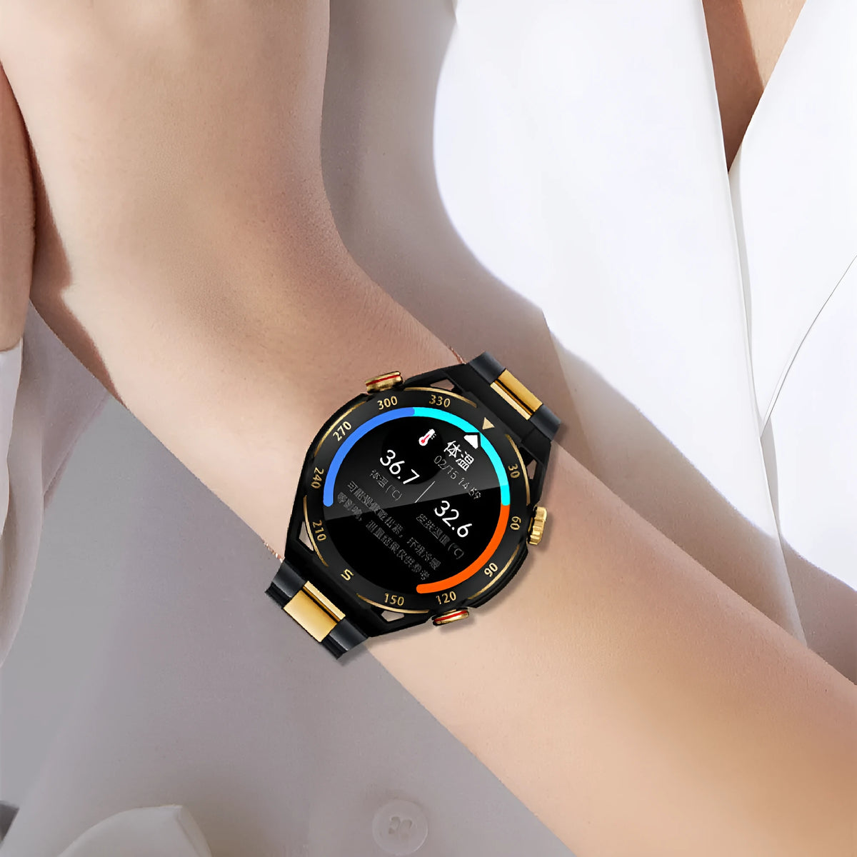WS10 smart watch with AMOLED multi-touch screen, 128GB memory, black or black gold colour