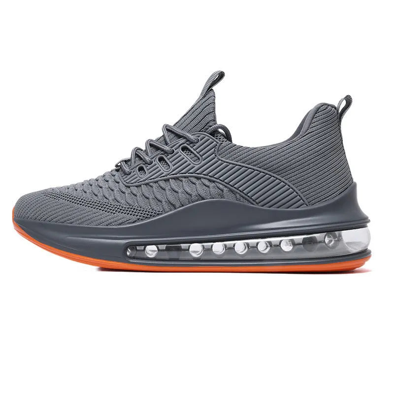 Men's low-top black mesh running shoes with rubber sole and lace-up front