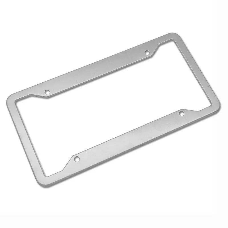 Aluminium alloy licence plate frame in black, light grey, silver, or stainless steel finish for vehicle protection.