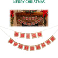 Brown and red burlap Christmas banner string with 14 fabric flags for wall decoration