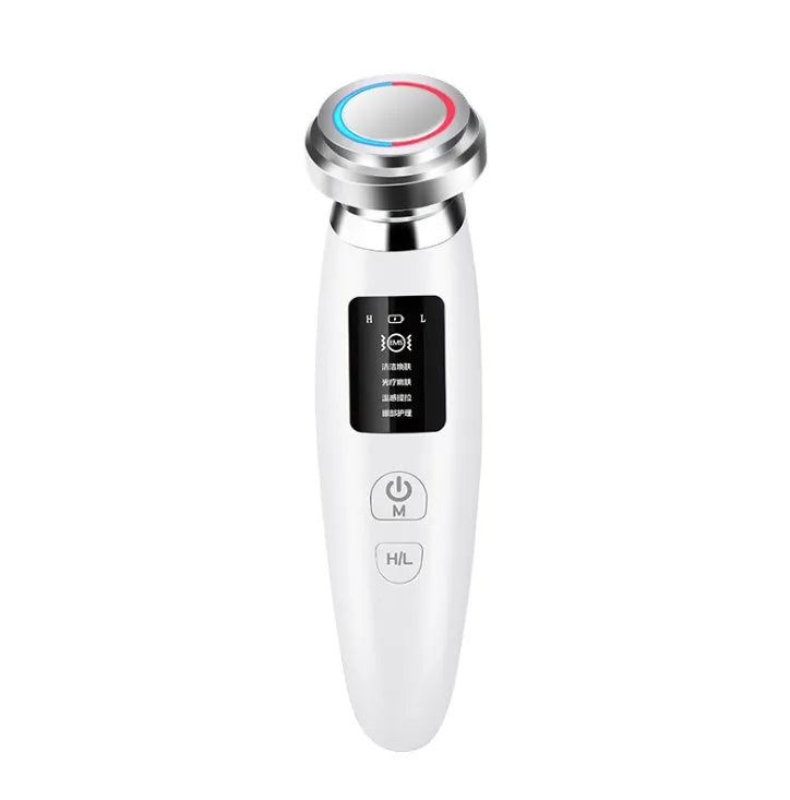 Pink cleansing and rejuvenating beauty instrument showing 185mm length and compact design