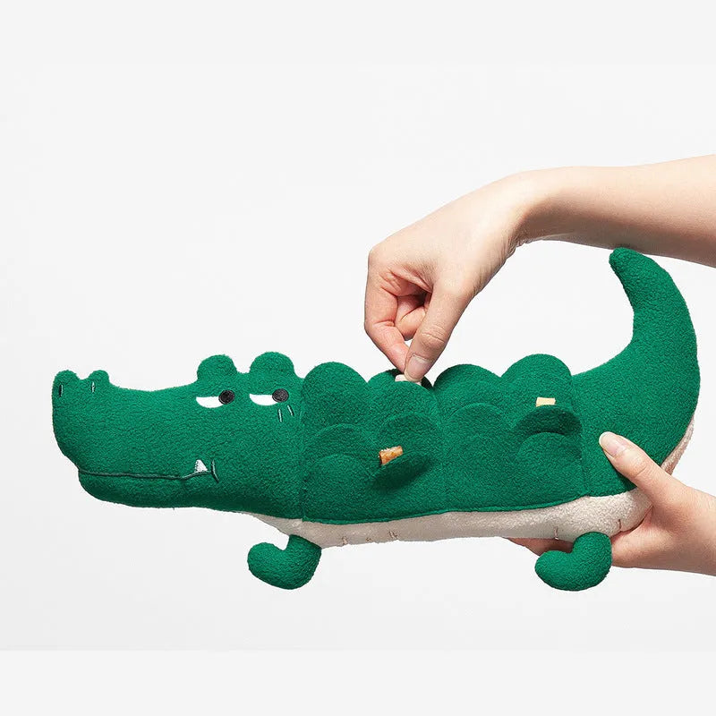Green durable plush toy dog interactive pet toy measuring 35cm by 18cm