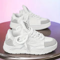 Men's white chunky sneakers with thick rubber sole and lace-up front