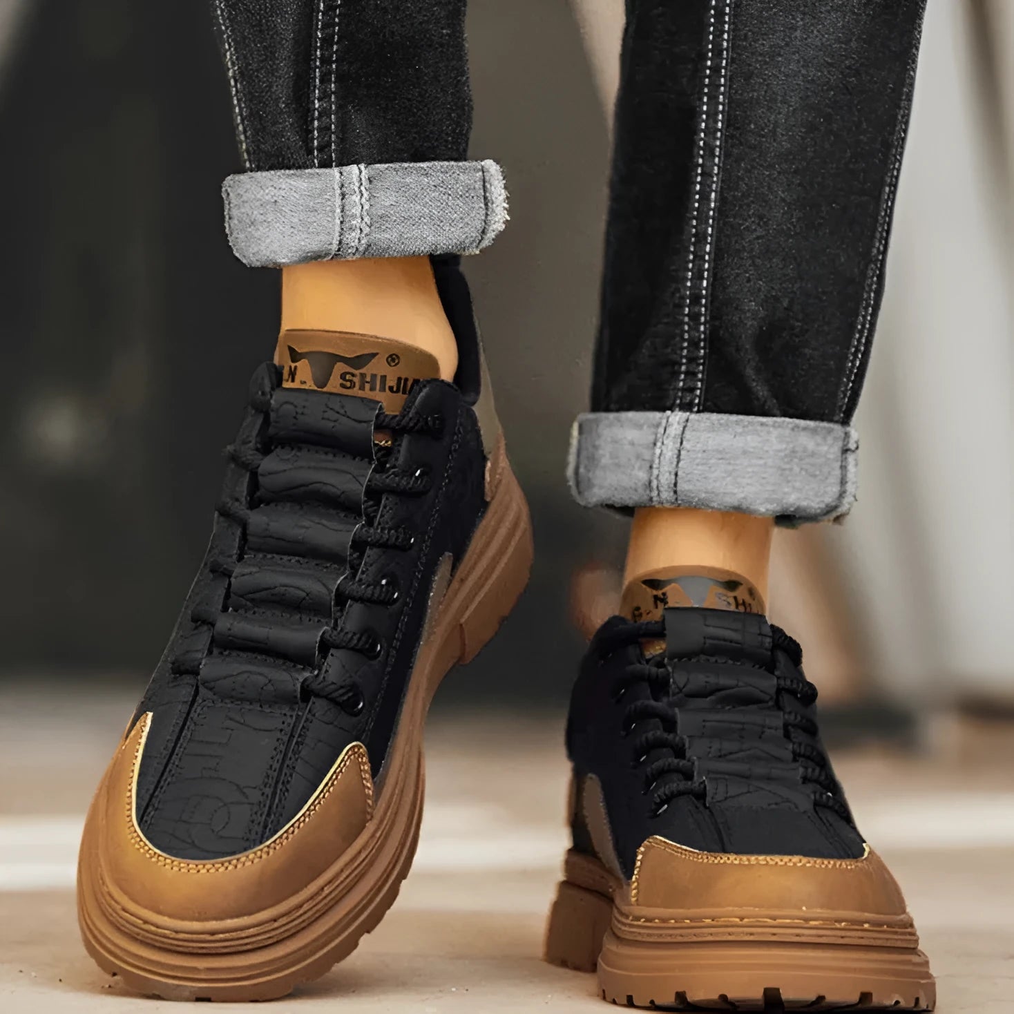 Black and white summer platform sneakers with thick rubber soles for height increase