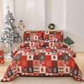 Red plaid Christmas bedding three-piece set showing quilt cover and pillowcases on bed