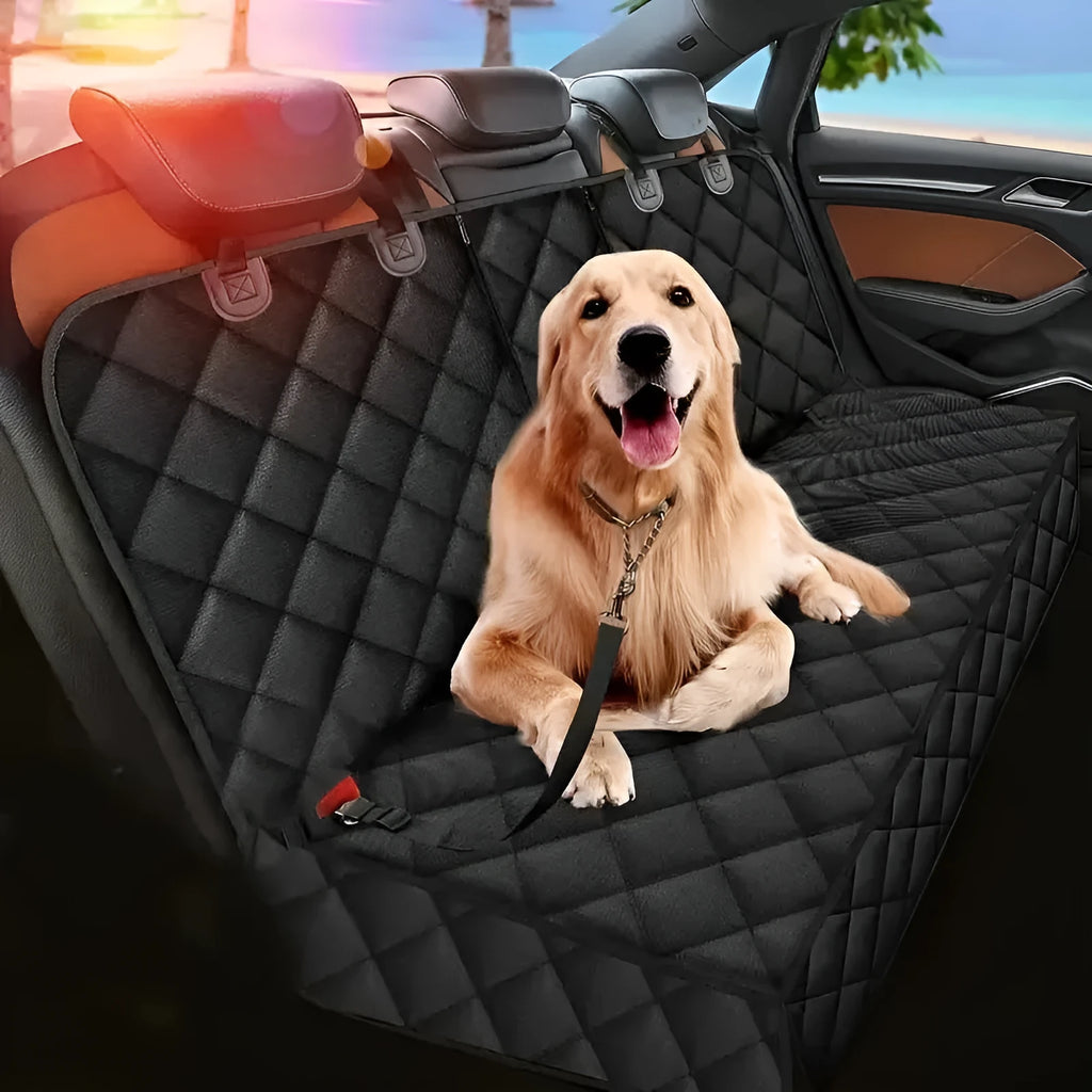 Black waterproof cloth dog car mat for rear seat or boot, dual-use pet pad for dogs