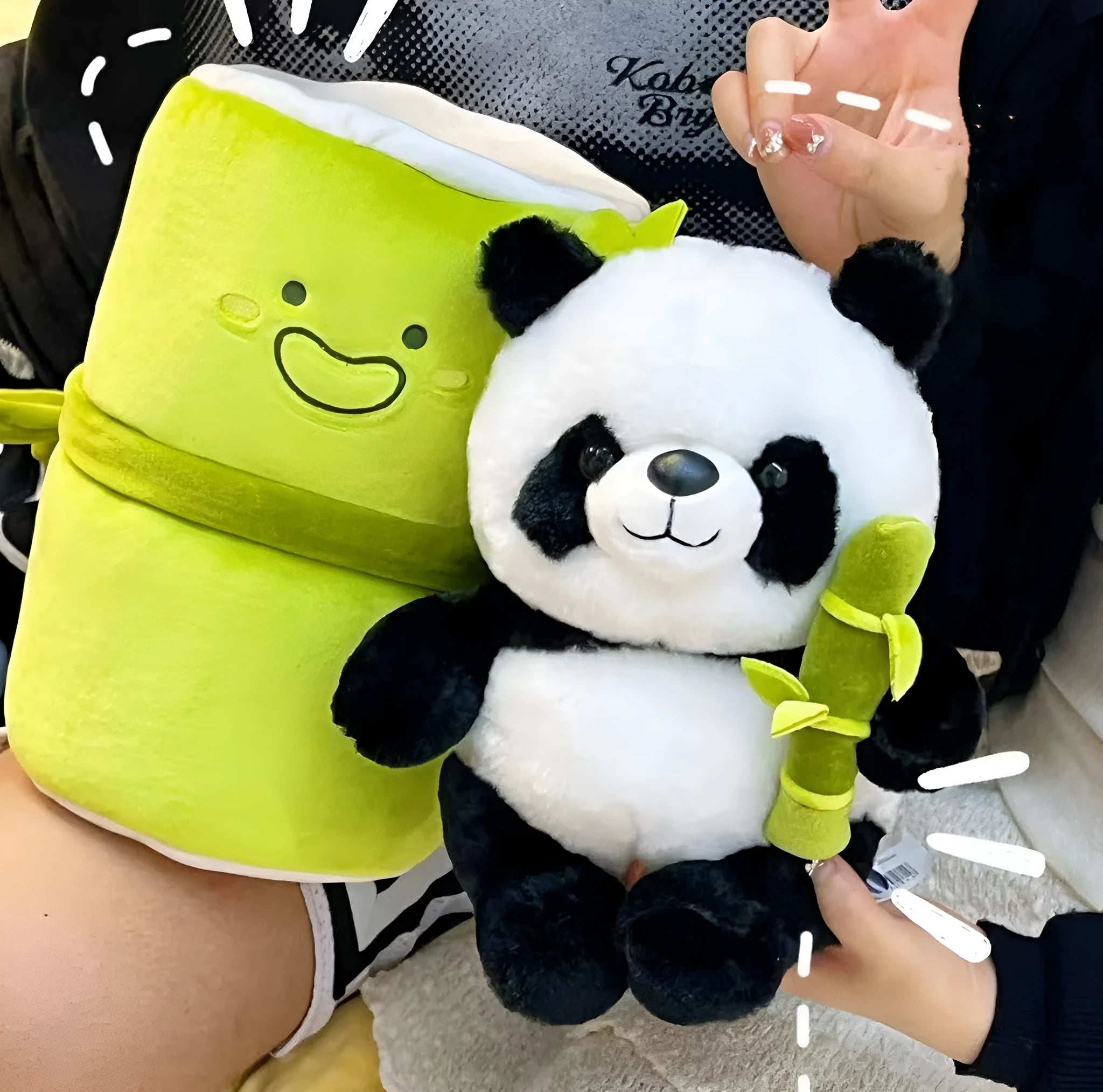 Plush panda pillow in bamboo tube design with PP cotton filling