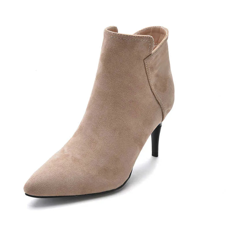 Foldable high-heel Martin boots in black or nude cow suede with side zipper, artificial short plush lining, and metal detail, sizes 34-39