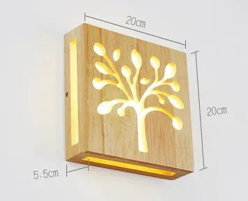 Creative solid wood happiness tree pattern wall lamp modern minimalist Japanese LED wall light for living room