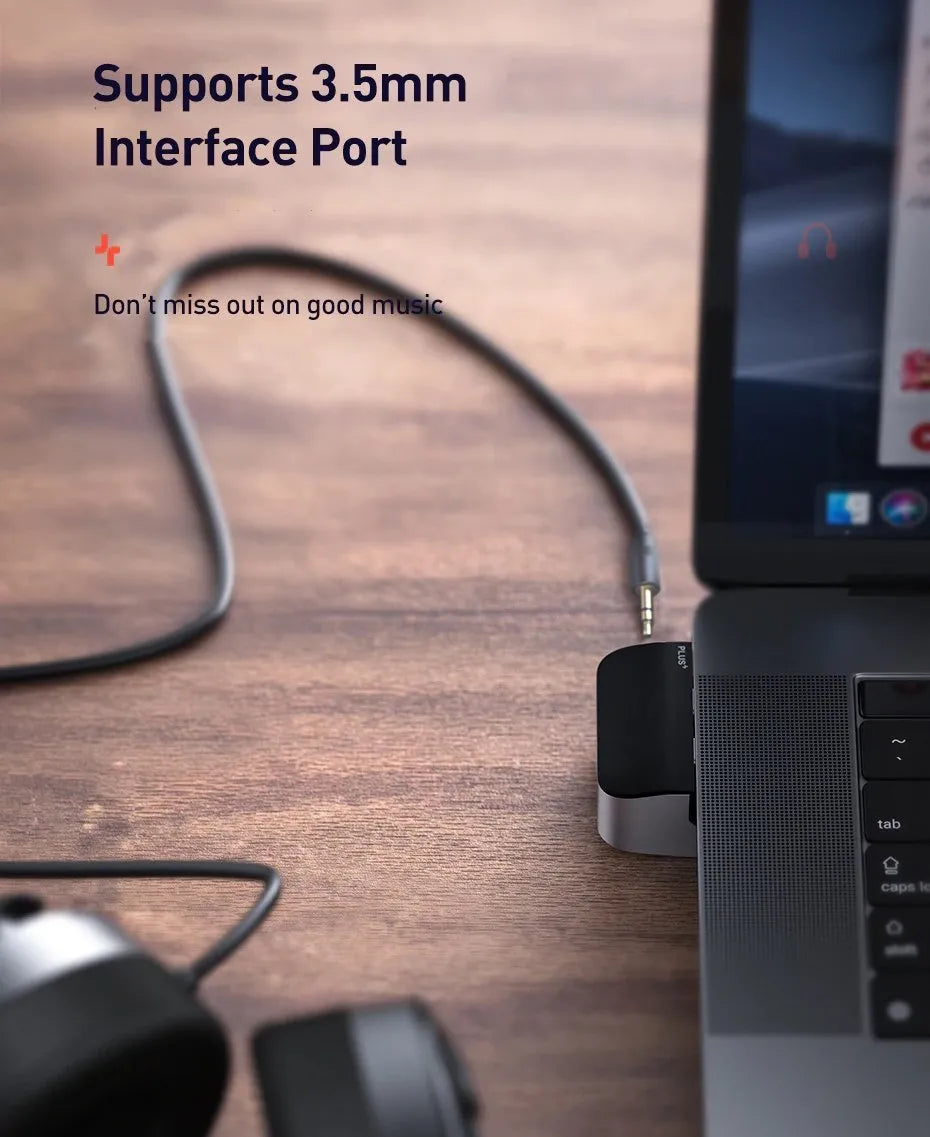 Mecha Era space grey aluminium alloy multifunctional HUB with USB3.0, HDMI, RJ45, Type-C and 3.5mm audio ports