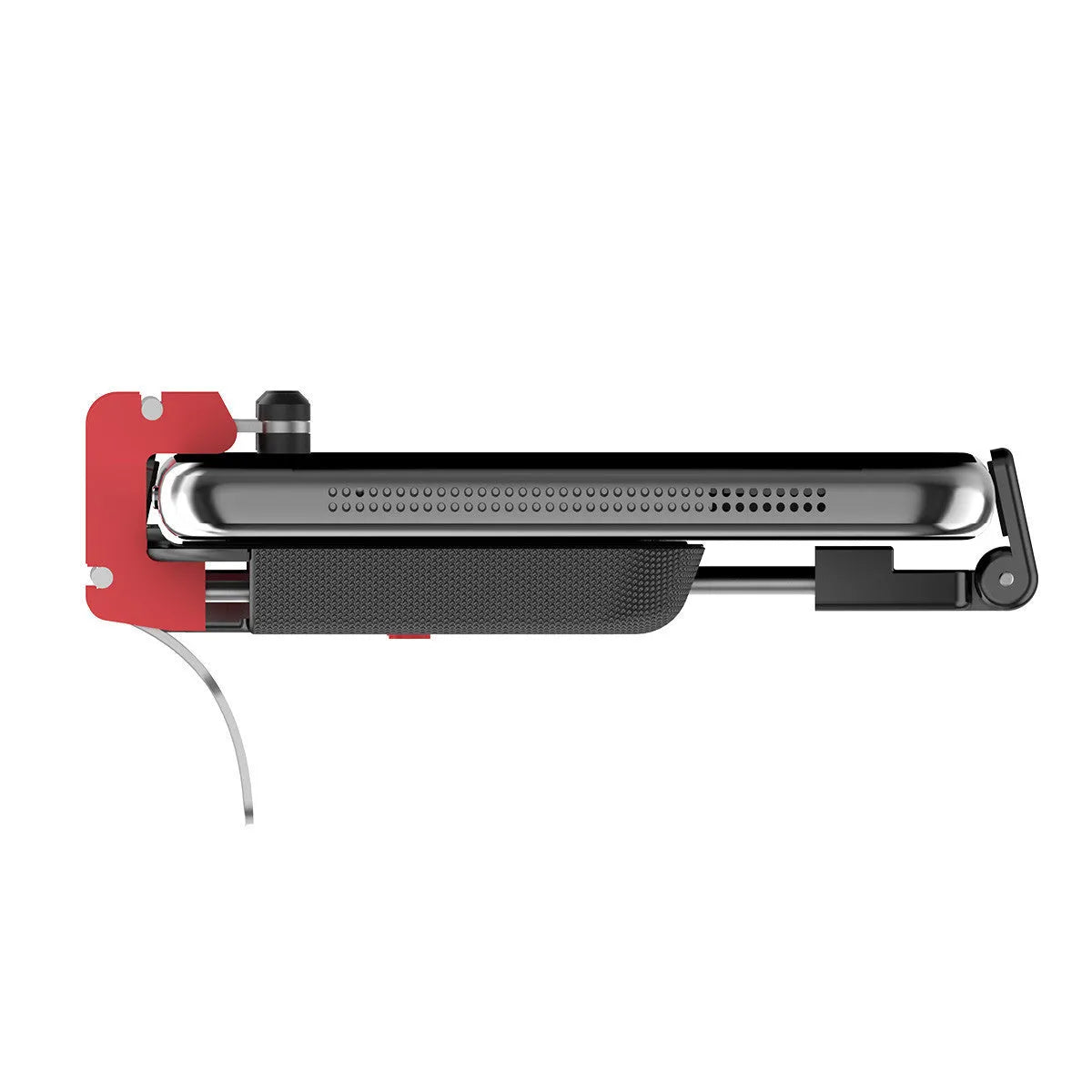 Black mobile phone game trigger stand with adjustable metal trigger and telescopic fixing clip