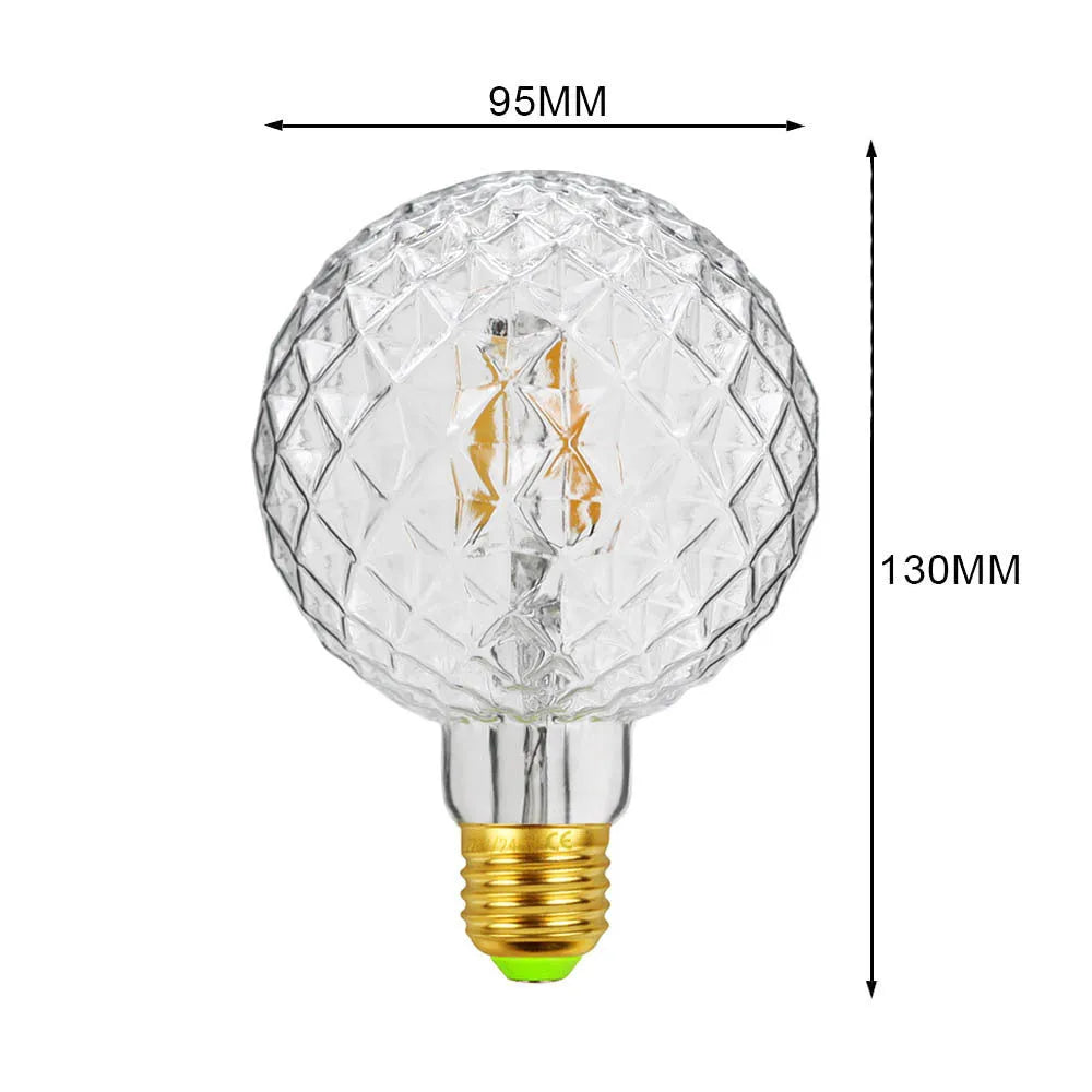 Retro shaped glass bulb 220V 4W 360lm 110x160mm in gold finish with pointed diamond shape
