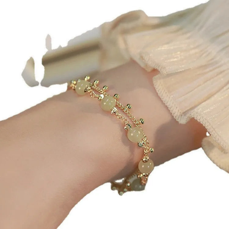Natural Hetian Jade women's bracelet with princess charm handmade jewellery