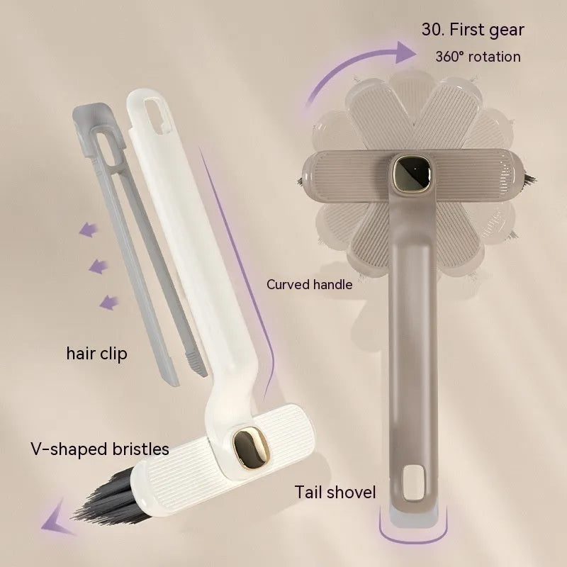 Multi-function rotating crevice cleaning brush with hard bristles and ergonomic handle for tile joints and shower floor gaps