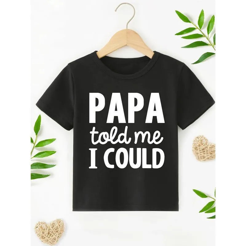 Black pure cotton short sleeve boys T-shirt from Dad Told Me I Could Print range on white background
