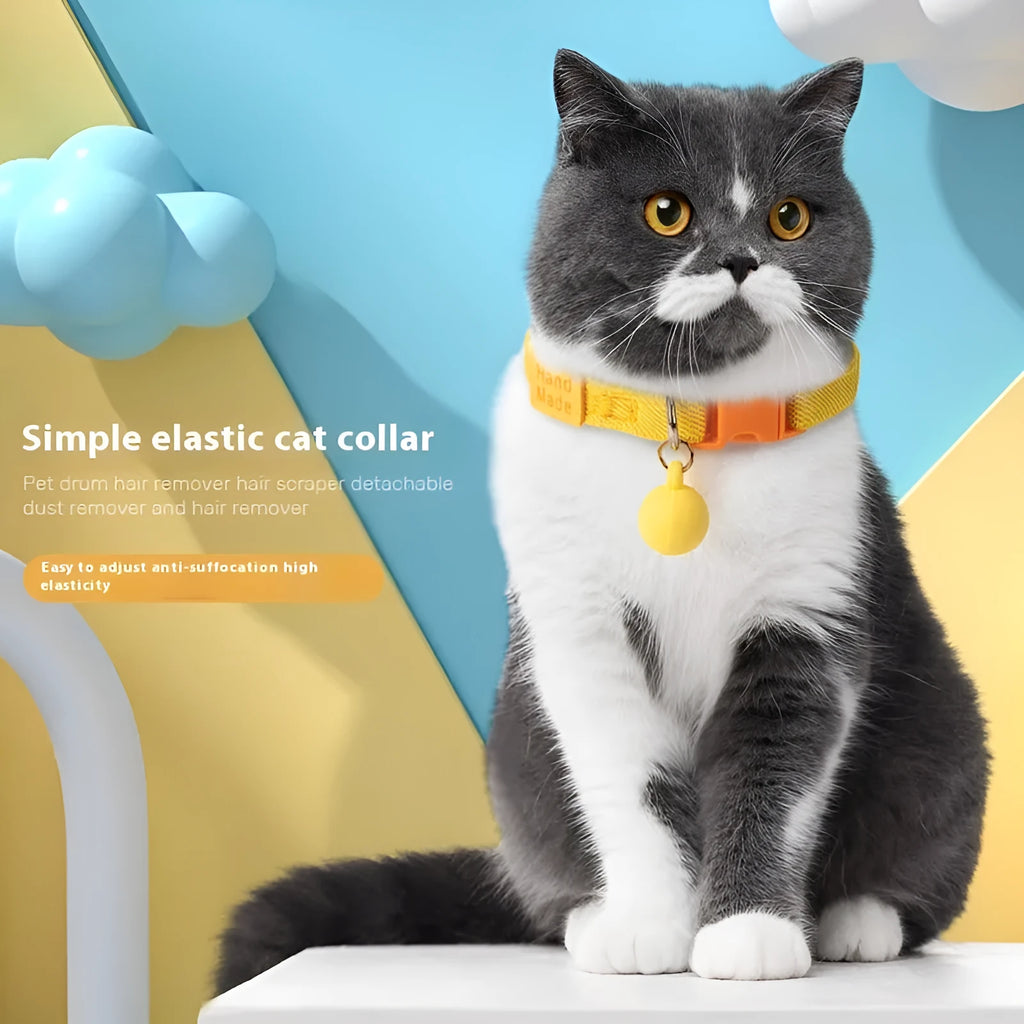 Yellow high elasticity polyester dog collar for small dogs on a white background.