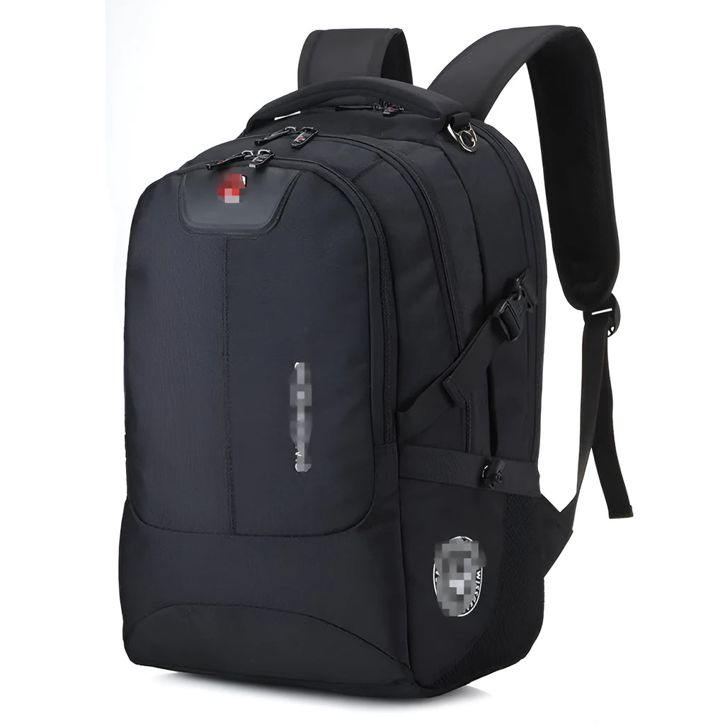 Men's medium square Oxford cloth computer backpack with zipper closure, soft handle, and double shoulder straps; available in plain style for 15 or 17 inch notebooks