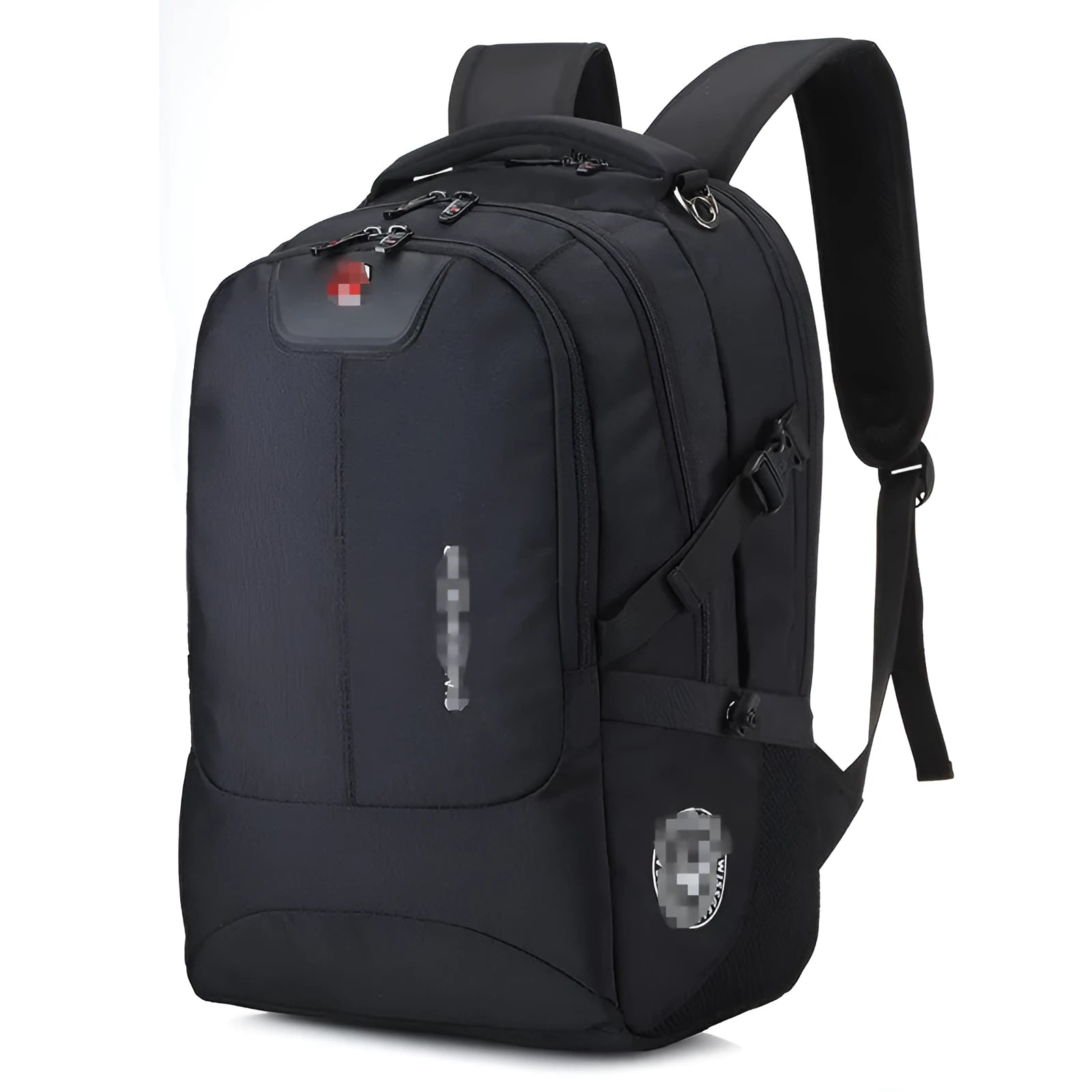 Men's medium square Oxford cloth computer backpack with zipper closure, soft handle, and double shoulder straps; available in plain style for 15 or 17 inch notebooks