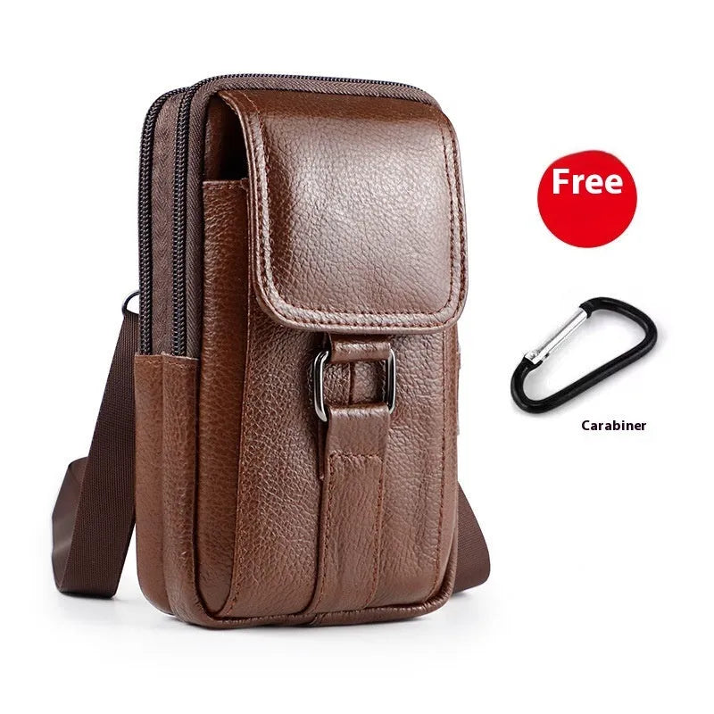 Men's leather multi-functional belt crossbody waist bag with lock fastening and coin pocket