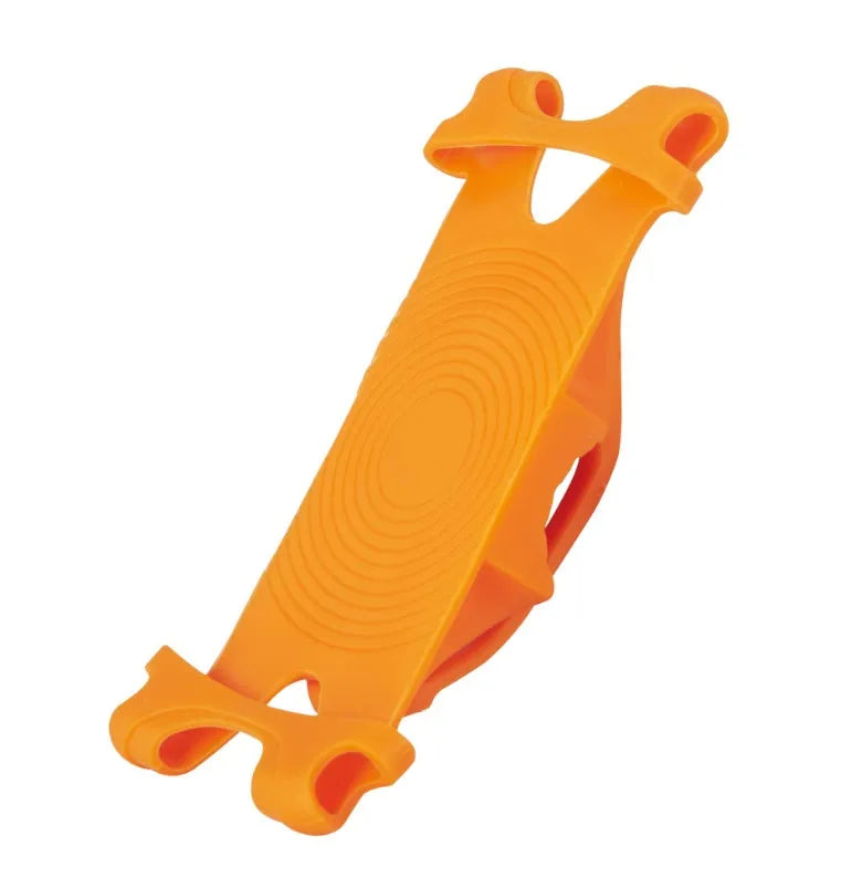 Adjustable silicone bicycle phone holder mounted on handlebar showing three-hole bracket adjustment