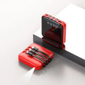 Black and red portable power banks with built-in charging cable showing 10000mAh and 20000mAh capacity options.