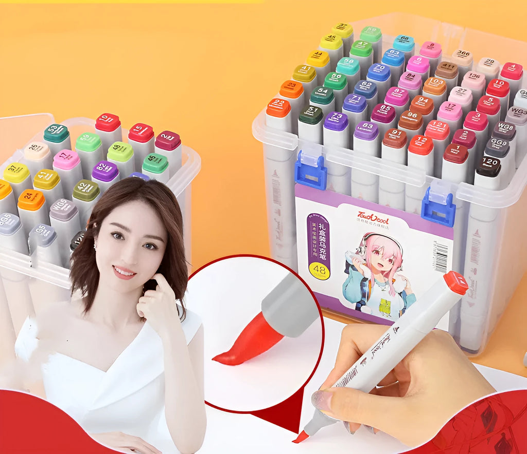 48-colour oily soft-tip marker set with round and oblique heads for student hand-painted design projects